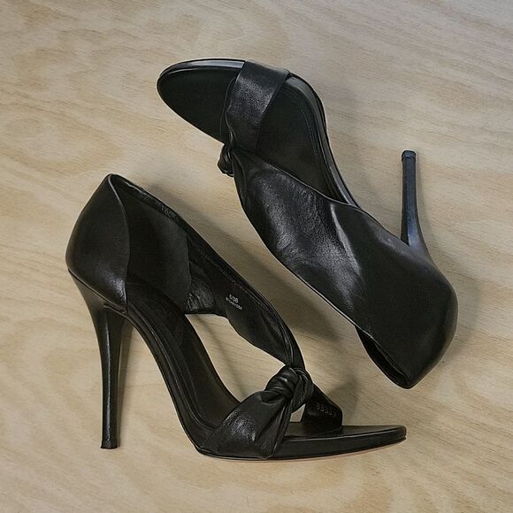Brian Atwood Chryssa Leather Black Sandal Heel 6/36 Size - Picture 3 of 9